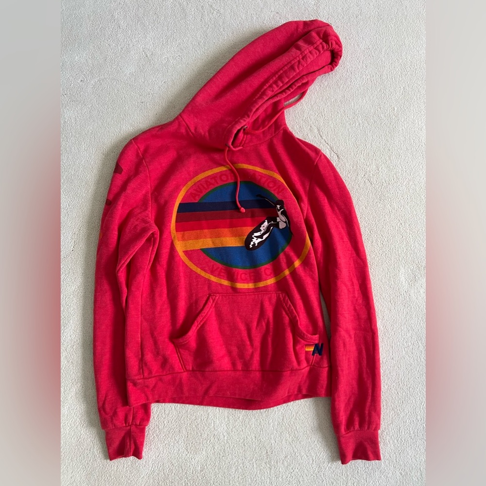 Aviator Nation Red Venice California Relaxed Hoodie Women’s Size Small.